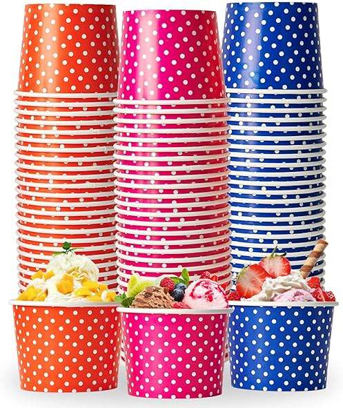 LITOPAK 120 Pack 16 oz Ice Cream Cups, Disposable Dessert Cups for Cold or Hot Food, Coloured Paper Dessert Bowls for Soups, Sundaes, and Ice Cream - Image 1