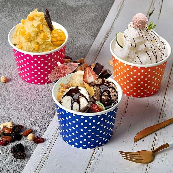 LITOPAK 120 Pack 16 oz Ice Cream Cups, Disposable Dessert Cups for Cold or Hot Food, Coloured Paper Dessert Bowls for Soups, Sundaes, and Ice Cream - Image 2