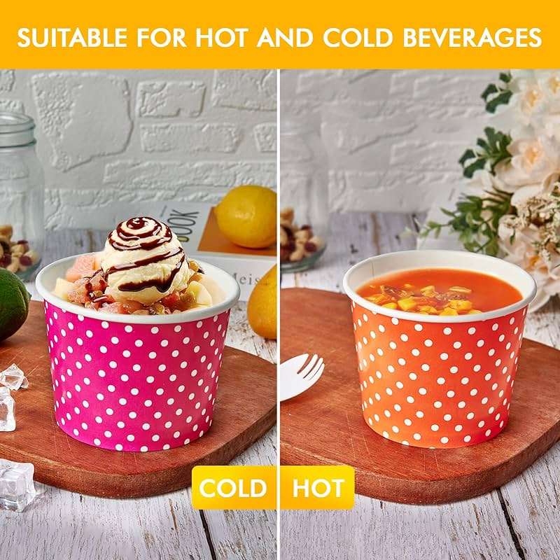 LITOPAK 120 Pack 16 oz Ice Cream Cups, Disposable Dessert Cups for Cold or Hot Food, Coloured Paper Dessert Bowls for Soups, Sundaes, and Ice Cream - Image 4