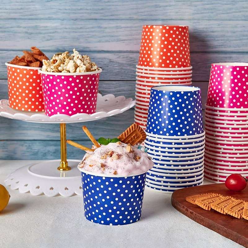 LITOPAK 120 Pack 16 oz Ice Cream Cups, Disposable Dessert Cups for Cold or Hot Food, Coloured Paper Dessert Bowls for Soups, Sundaes, and Ice Cream - Image 5