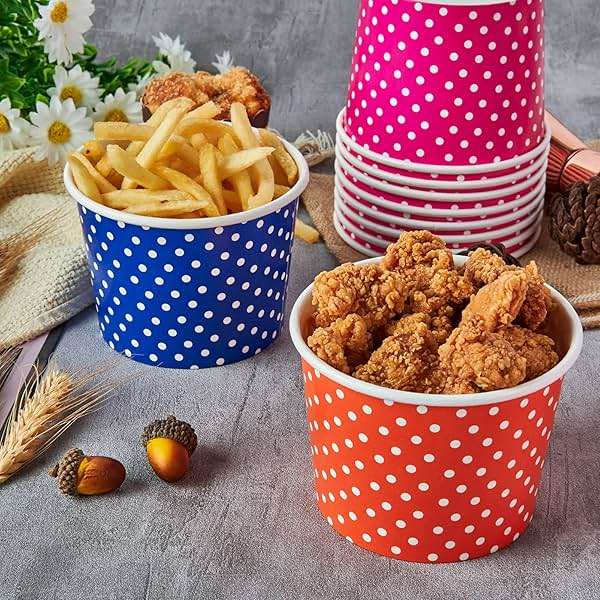 LITOPAK 120 Pack 16 oz Ice Cream Cups, Disposable Dessert Cups for Cold or Hot Food, Coloured Paper Dessert Bowls for Soups, Sundaes, and Ice Cream - Image 6