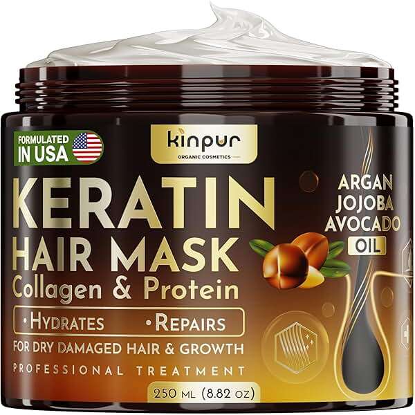 KINPUR ORGANIC COSMETICS Keratin Hair Mask for Dry & Damaged Hair – Deep Conditioning Hair Treatment with Coconut, Jojoba & Avocado Oils, Collagen & Protein – Hydrating Hair Mask, Color-Safe - Image 1