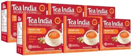 Tea India Masala Chai Tea Flavorful Blend Of Black Tea & Natural Ingredients Strong Full-Bodied Traditional Indian Caffeinated Tea 80 Round Teabags Pack of 6 - Image 1