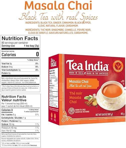 Tea India Masala Chai Tea Flavorful Blend Of Black Tea & Natural Ingredients Strong Full-Bodied Traditional Indian Caffeinated Tea 80 Round Teabags Pack of 6 - Image 2