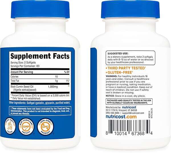 Nutricost Black Seed Oil (Cumin) - Cold Pressed, Source of Omega 3 6 9-120 Softgels, 1000mg Per Serving, 60 Servings - Non-GMO and Gluten Free - Image 4