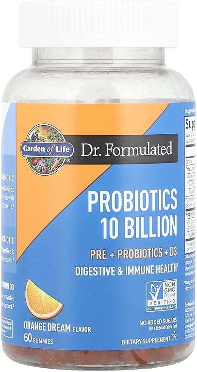 Garden of Life Dr Formulated 10 Billion CFU Prebiotic Fiber & Probiotic Gummies with Vitamin D3 for Digestive and Immune Health – Gluten Free, Non GMO, No Added Sugar, Orange Dream Flavor, 60 Gummies - Image 3