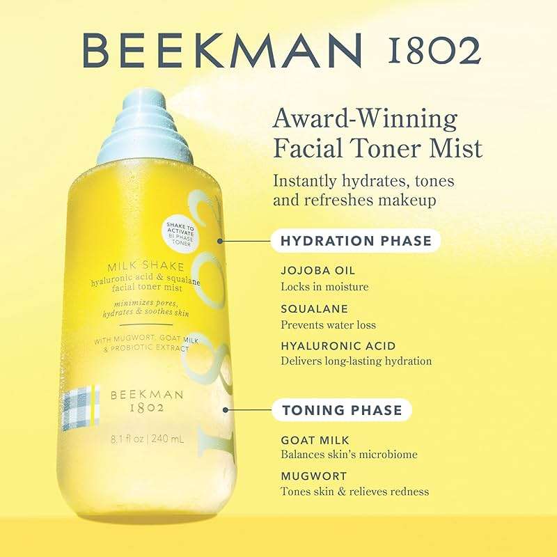 Beekman 1802 Milk Shake Hydrating Face Mist – Setting Spray & Milky Toner with Hyaluronic Acid & Squalane – Facial Toner & Face Spray – Lightweight Hydration, Minimizes Pores, Fragrance Free 8.1 Fl Oz - Image 2