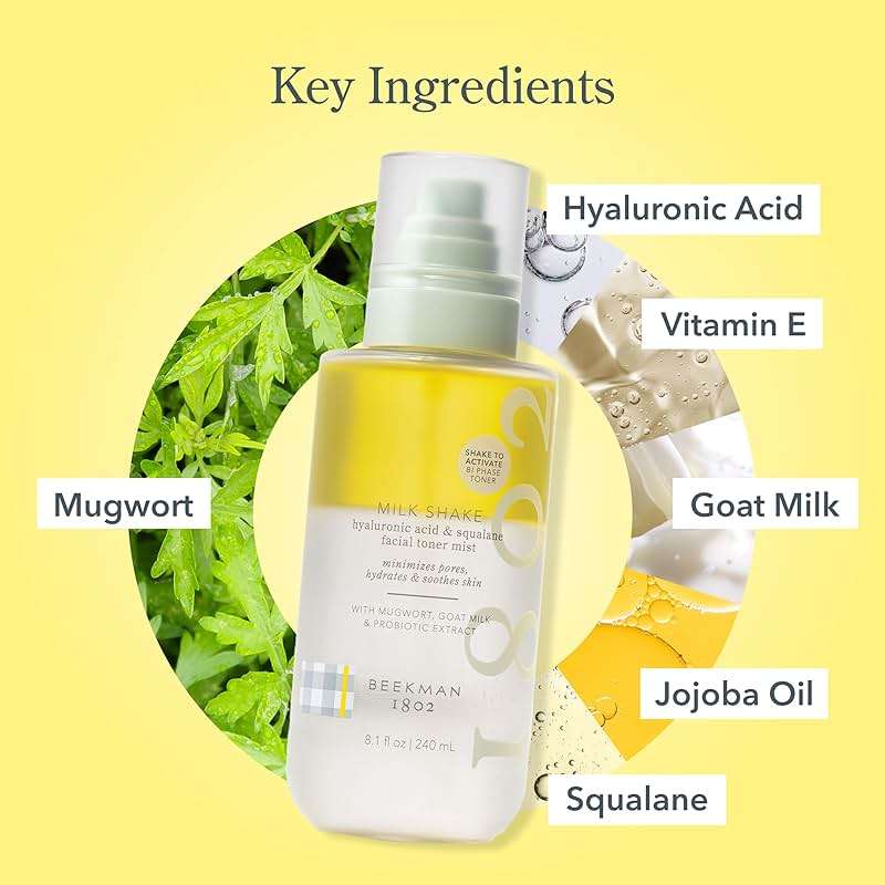 Beekman 1802 Milk Shake Hydrating Face Mist – Setting Spray & Milky Toner with Hyaluronic Acid & Squalane – Facial Toner & Face Spray – Lightweight Hydration, Minimizes Pores, Fragrance Free 8.1 Fl Oz - Image 5