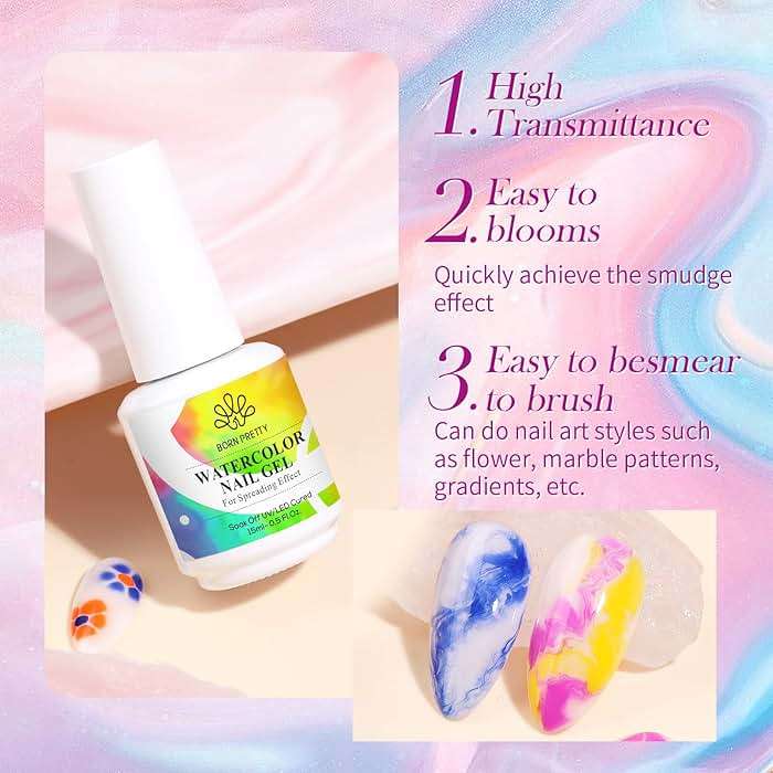 Born Pretty Nail Blooming Gel, 15ml Clear Clear U V Led Blossom Gel Polish for Spreading Effect Marble Natural Stone Watercolor Floral Print Nail Art DIY Design Manicure Valentine's Day Gift - Image 6