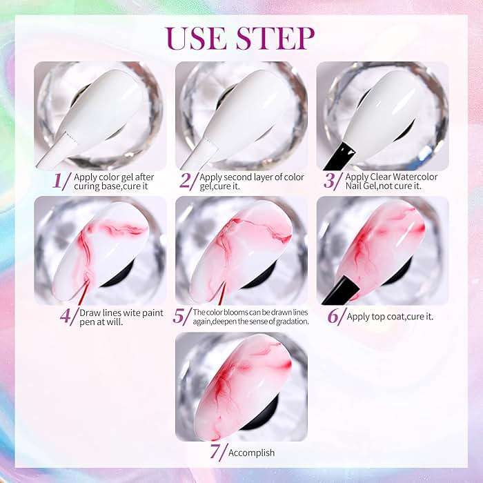 Born Pretty Nail Blooming Gel, 15ml Clear Clear U V Led Blossom Gel Polish for Spreading Effect Marble Natural Stone Watercolor Floral Print Nail Art DIY Design Manicure Valentine's Day Gift - Image 10