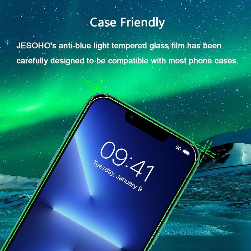 JESOHO Blue Light Screen Protector for iPhone 13/13 Pro/14/16e/17e (6.1inch), Eye Protection Tempered Glass Film, Scratch-Resistant, No Bubble with Easy Installation Kit, 2 Pack - Image 8