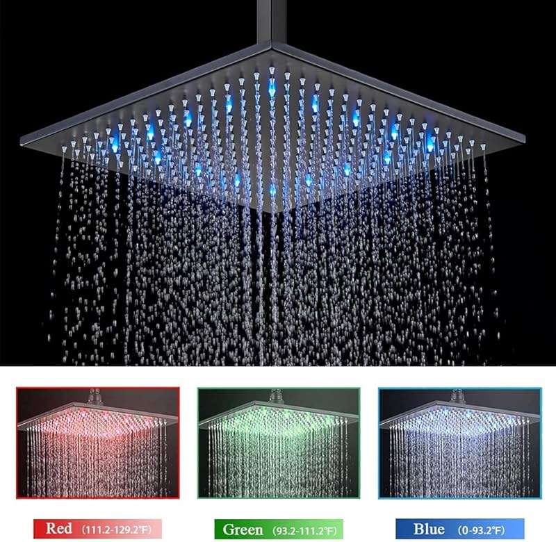 12 Inches Ceiling Mount Shower Faucets Sets Complete Shower System LED Rainfall Shower Head System Rough-in Valve Body and Trim Included Matte Black… - Image 3