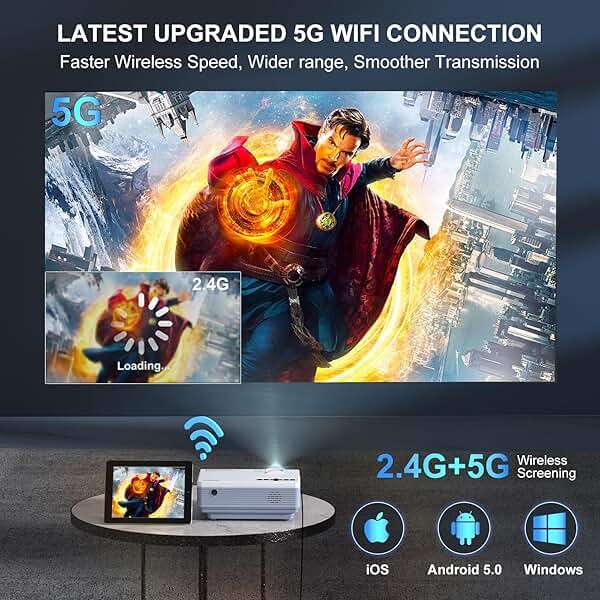 FUDONI Projector with 5G WiFi & Bluetooth, Native 1080P 18000L Portable Movie Projector for Home Theater Outdoor, Built-in Speaker, Compatible with HDMI, USB, AV, Fire Stick, Laptop, iOS, Android, PS5 - Image 2