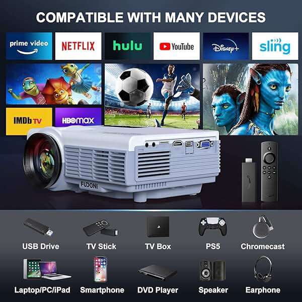 FUDONI Projector with 5G WiFi & Bluetooth, Native 1080P 18000L Portable Movie Projector for Home Theater Outdoor, Built-in Speaker, Compatible with HDMI, USB, AV, Fire Stick, Laptop, iOS, Android, PS5 - Image 6