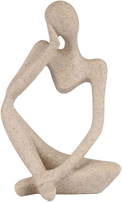 Ozzptuu Sandstone Resin Thinker Style Abstract Sculpture Statue Collectible Figurines Home Office Bookshelf Desktop Decor(Small Sandstone,Left) - Image 1