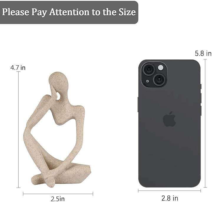 Ozzptuu Sandstone Resin Thinker Style Abstract Sculpture Statue Collectible Figurines Home Office Bookshelf Desktop Decor(Small Sandstone,Left) - Image 3