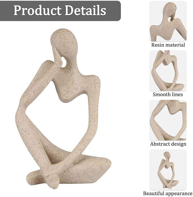 Ozzptuu Sandstone Resin Thinker Style Abstract Sculpture Statue Collectible Figurines Home Office Bookshelf Desktop Decor(Small Sandstone,Left) - Image 4