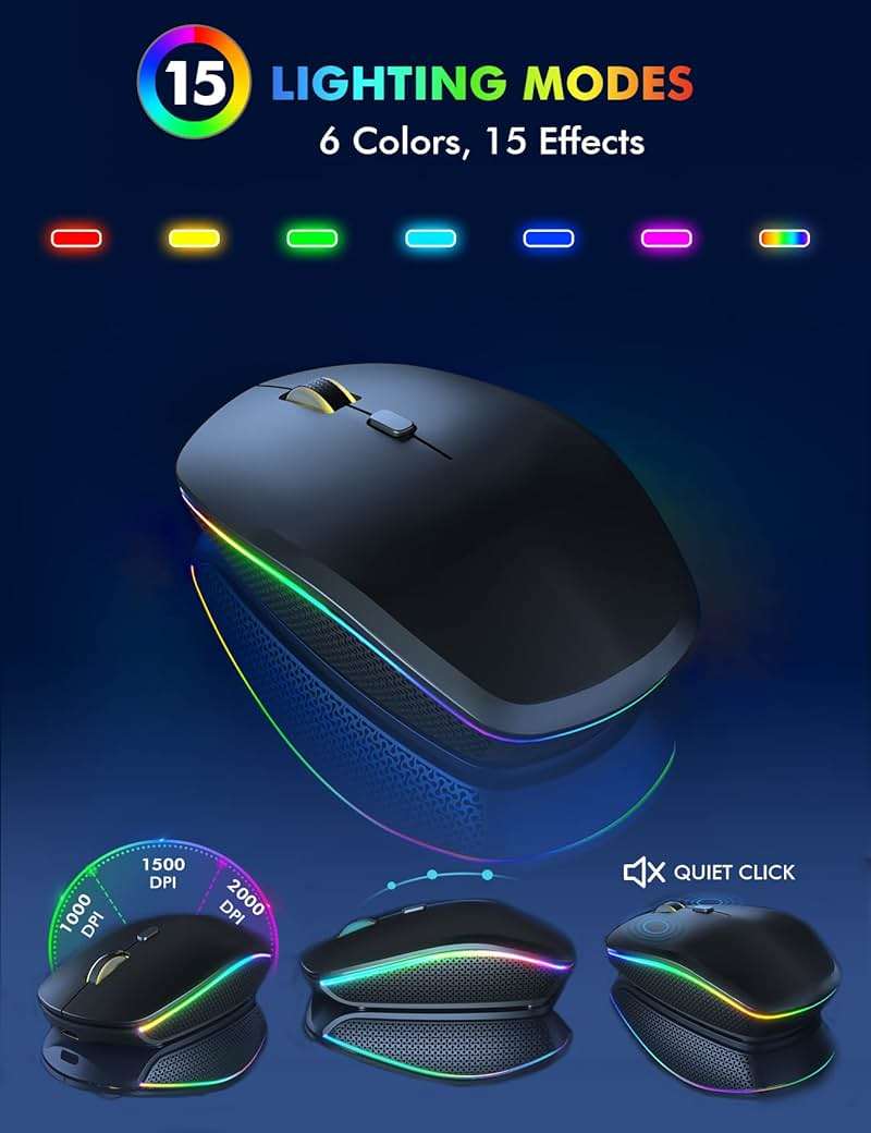 Wireless Keyboard and Mouse Combo - RGB Backlit, Rechargeable & Light Up Letters, Full-Size, Ergonomic Tilt Angle, Sleep Mode, 2.4GHz Quiet Keyboard Mouse for Mac, Windows, Laptop, PC - Image 5