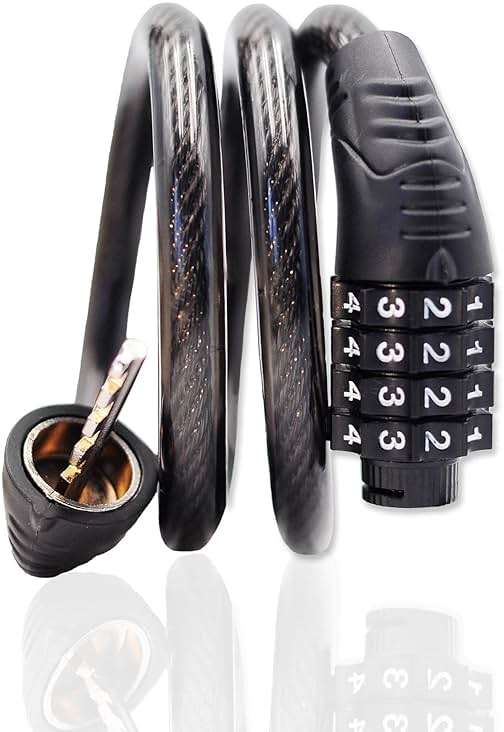 Jokmae Long Coiled Security Resettable Combination Bike Cable 4 Digit Lock, Anti-Theft Accessories for Mountain and Road Bike, Electric Bicycle, Scooter, 32 inch - Image 1