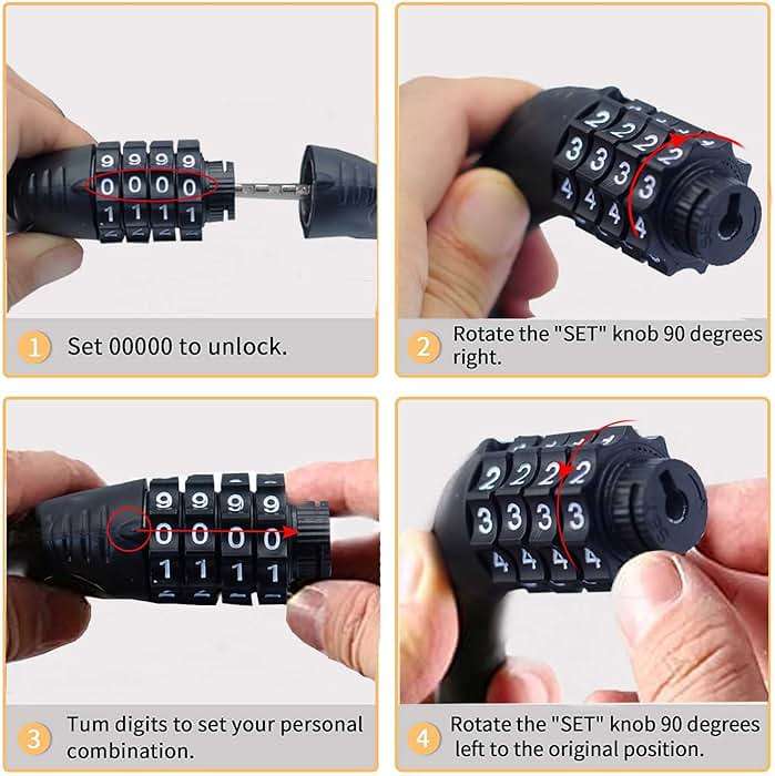 Jokmae Long Coiled Security Resettable Combination Bike Cable 4 Digit Lock, Anti-Theft Accessories for Mountain and Road Bike, Electric Bicycle, Scooter, 32 inch - Image 4