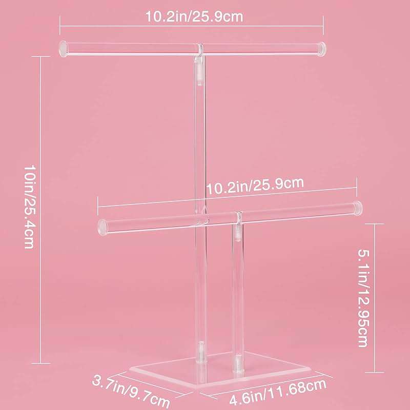 Jewelry Stand Necklace Holder, Acrylic Jewelry Display Holder, Necklace and Bracelet Hanging Organizer, Clear 2-Tier Tower Stand for Bangles, Necklaces, Bracelets, Rings, Earrings and Watch - Image 2