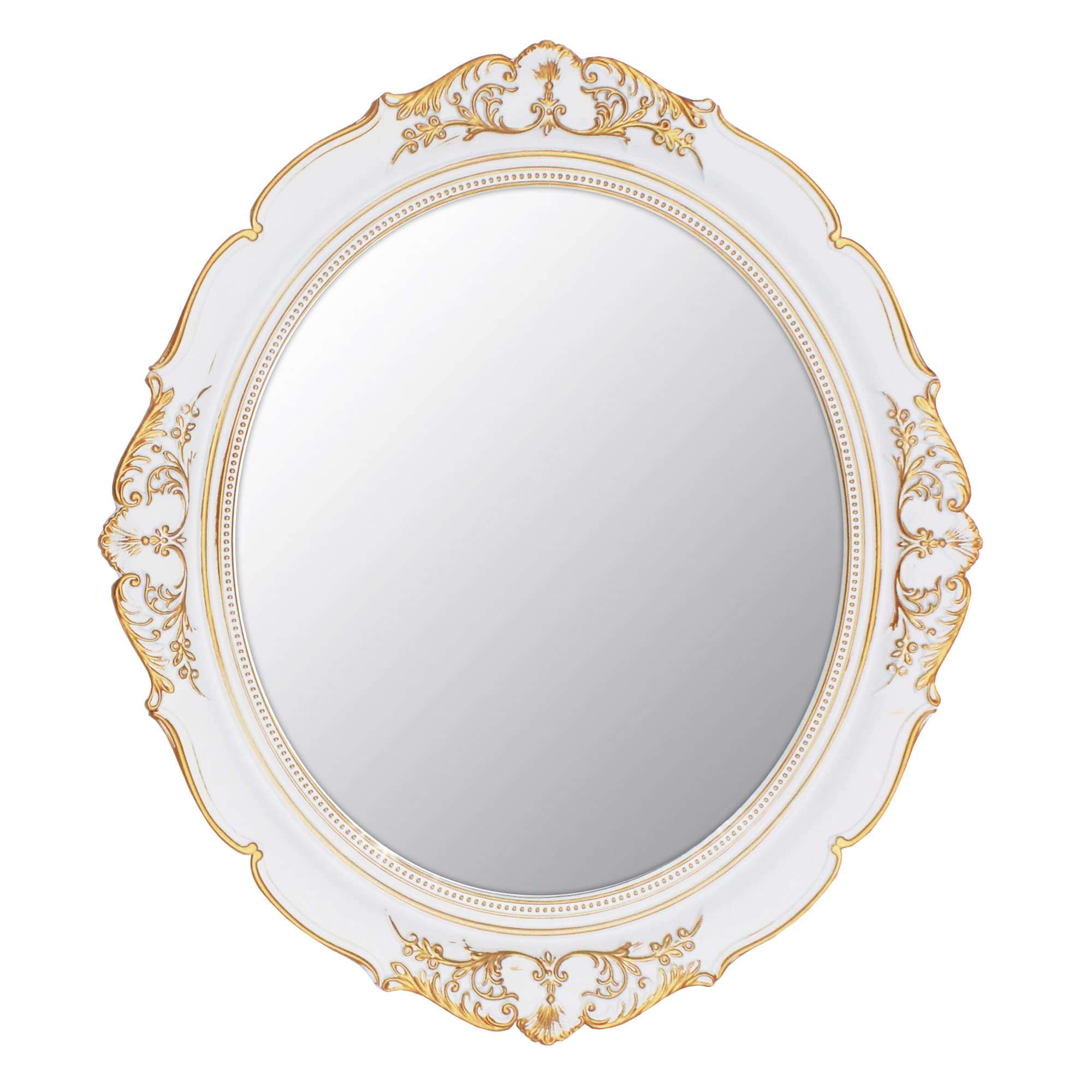 Eaoundm 13.1 x 14.8 inchs Decorative Wall Mirror,Vintage Hanging Mirrors for Bedroom Living-Room Dresser Decor Oval (White) - Image 1