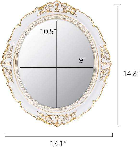 Eaoundm 13.1 x 14.8 inchs Decorative Wall Mirror,Vintage Hanging Mirrors for Bedroom Living-Room Dresser Decor Oval (White) - Image 3