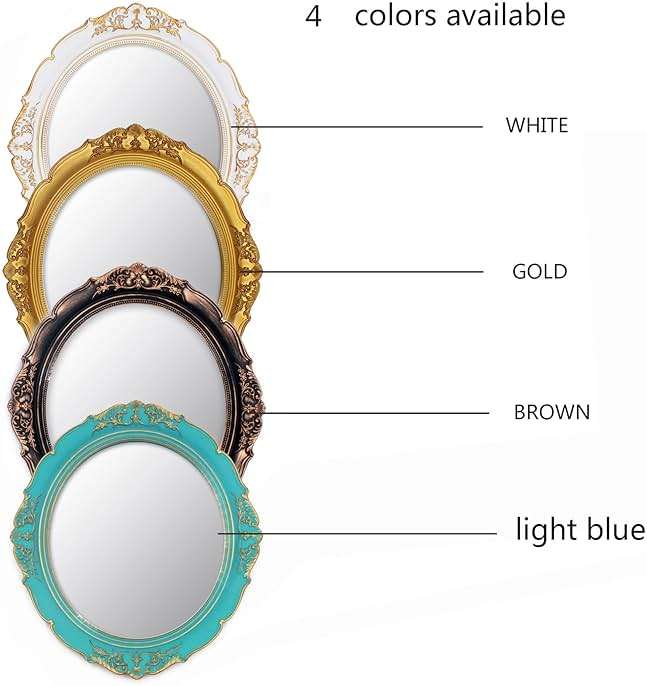 Eaoundm 13.1 x 14.8 inchs Decorative Wall Mirror,Vintage Hanging Mirrors for Bedroom Living-Room Dresser Decor Oval (White) - Image 5