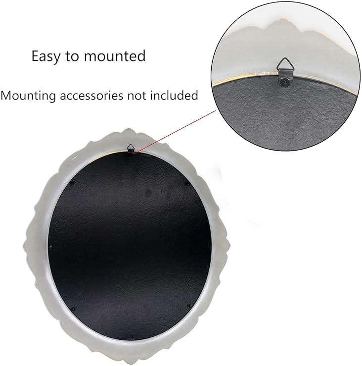 Eaoundm 13.1 x 14.8 inchs Decorative Wall Mirror,Vintage Hanging Mirrors for Bedroom Living-Room Dresser Decor Oval (White) - Image 6