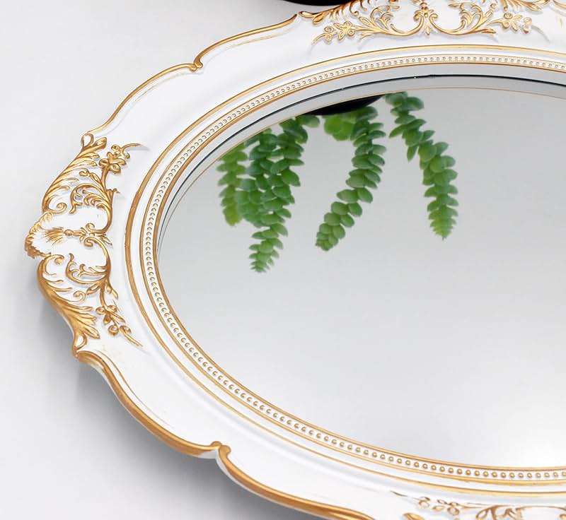 Eaoundm 13.1 x 14.8 inchs Decorative Wall Mirror,Vintage Hanging Mirrors for Bedroom Living-Room Dresser Decor Oval (White) - Image 7