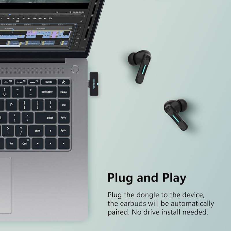 FEDIKER SW4 Pro Wireless Earbuds for PC/Computer/Laptop/Mobile - Dongle & Bluetooth - 20ms Low Latency - 4 Mics – Gaming - Work Headset/Headphones for Office - Image 2