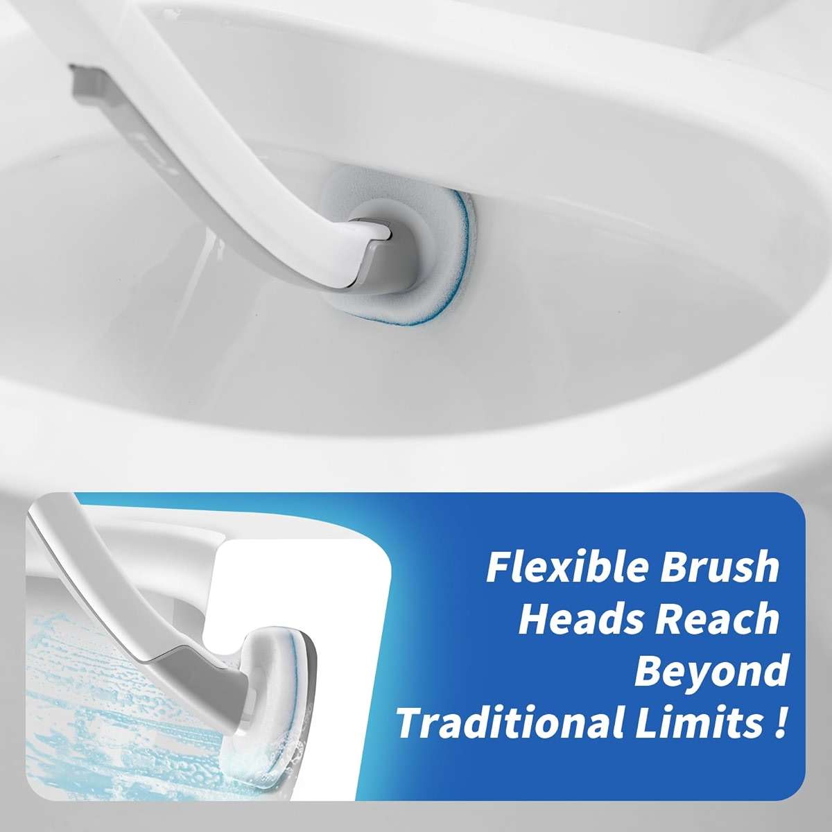 oshang Disposable Toilet Brush - Toilet Bowl Cleaner, Toilet Cleaning Supplies, Toilet Brush with Holder, 14 Refills for Deep Cleaning and Hygienic Bathroom Maintenance - Image 5