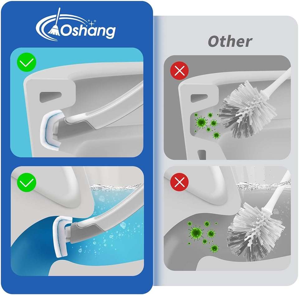 oshang Disposable Toilet Brush - Toilet Bowl Cleaner, Toilet Cleaning Supplies, Toilet Brush with Holder, 14 Refills for Deep Cleaning and Hygienic Bathroom Maintenance - Image 6