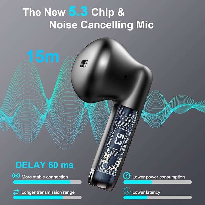 Wireless Earbuds, Bluetooth 5.4 Earbuds Stereo Bass, Bluetooth Headphones in Ear Noise Cancelling Mic, Earphones IP7 Waterproof Sports, 32H Playtime USB C Mini Charging Case Ear Buds for Android iOS - Image 2