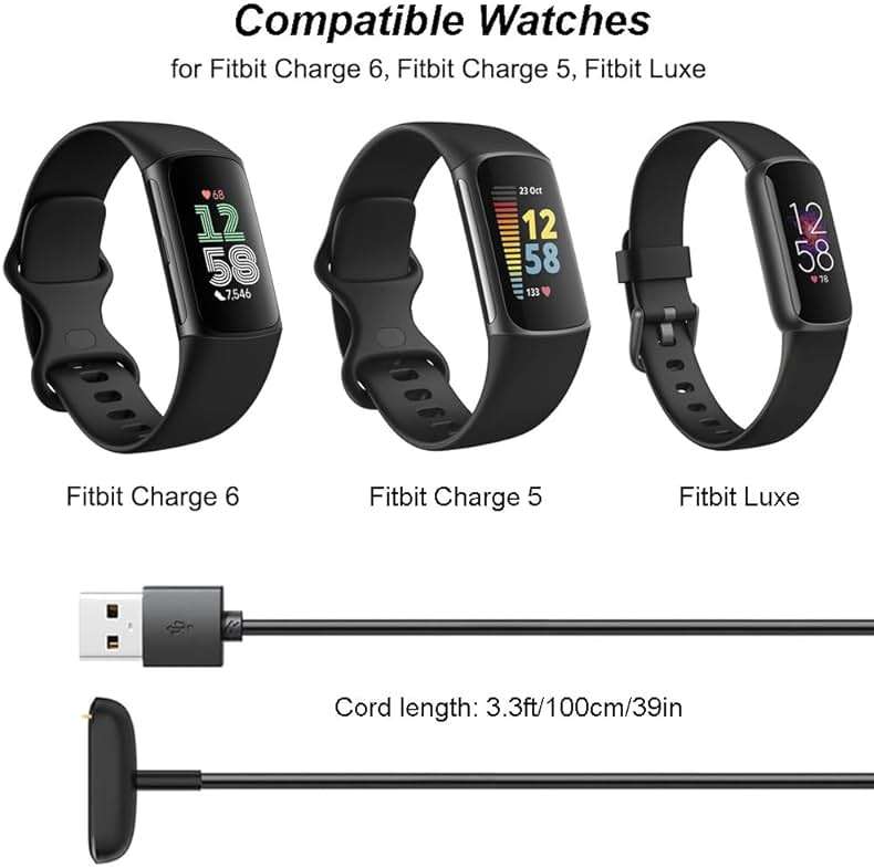 Charger for Fitbit Charge 6/5, Fitbit Luxe, Replacement USB Charging Cable Cord for Fitness Trackers [2-Pack, 1m/3.3ft] - Image 2