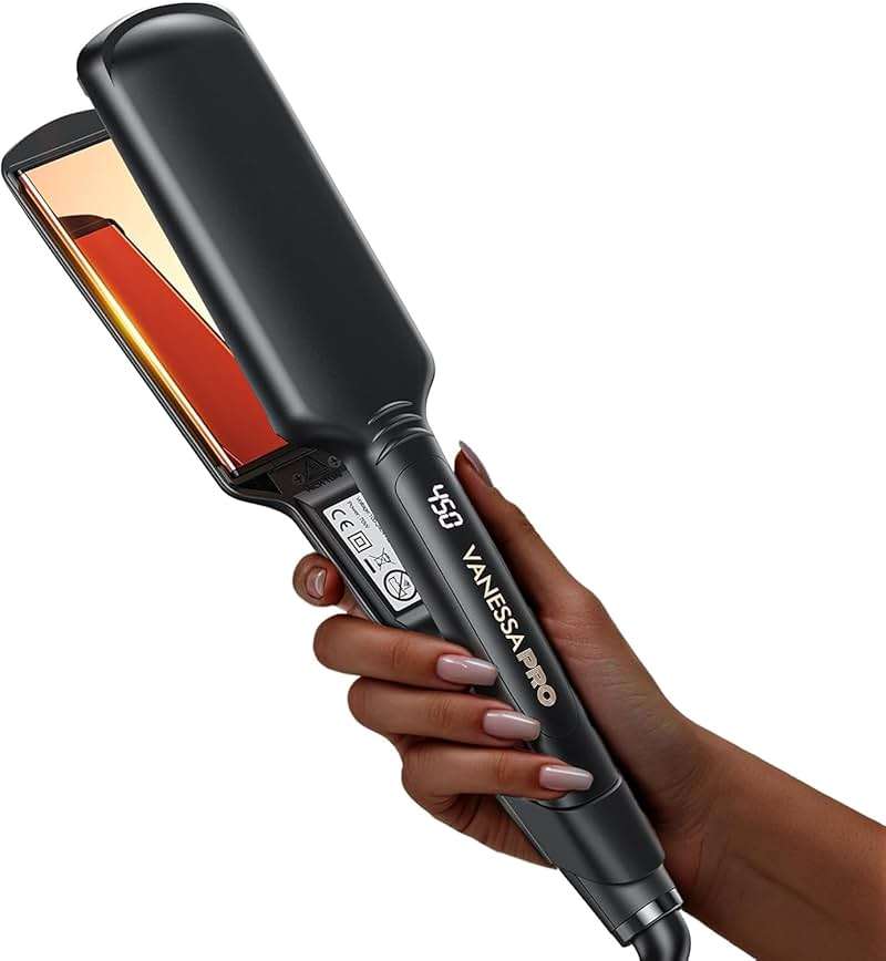 VANESSA PRO Titanium Flat Iron: Hair Straightener with Consistent Heat for Effortless Glide on Naturally Thick Hair, Minimal Damage - 2-Inch Wide Plates for Easier Morning Routine & Silk Press at Home - Image 1