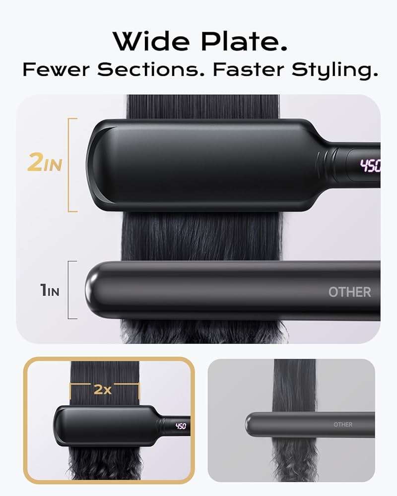VANESSA PRO Titanium Flat Iron: Hair Straightener with Consistent Heat for Effortless Glide on Naturally Thick Hair, Minimal Damage - 2-Inch Wide Plates for Easier Morning Routine & Silk Press at Home - Image 6