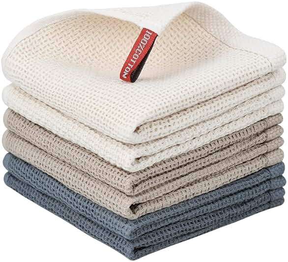 Nialnant 6 Pack Kitchen Towels and Dishcloths Sets,100% Cotton Soft Absorbent Quick Drying Dish Towels for Kitchen,Washing Dishes,12x12 Inches, Multi Color - Image 1