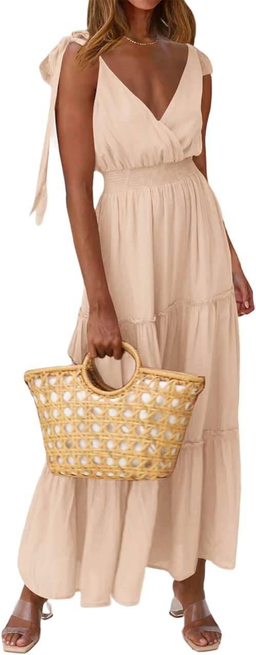 PRETTYGARDEN Women's Cross Neck Summer Sleeveless Tiered Maxi Dress Beach Tie Strap Smocked Long Dresses Pleated Sundress - Image 2