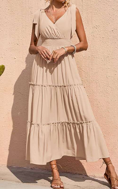 PRETTYGARDEN Women's Cross Neck Summer Sleeveless Tiered Maxi Dress Beach Tie Strap Smocked Long Dresses Pleated Sundress - Image 3