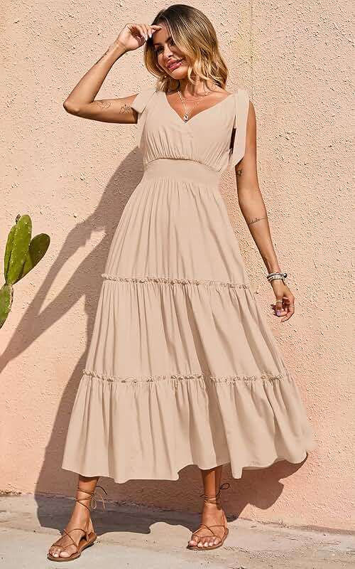 PRETTYGARDEN Women's Cross Neck Summer Sleeveless Tiered Maxi Dress Beach Tie Strap Smocked Long Dresses Pleated Sundress - Image 4