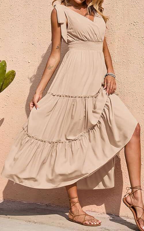 PRETTYGARDEN Women's Cross Neck Summer Sleeveless Tiered Maxi Dress Beach Tie Strap Smocked Long Dresses Pleated Sundress - Image 7