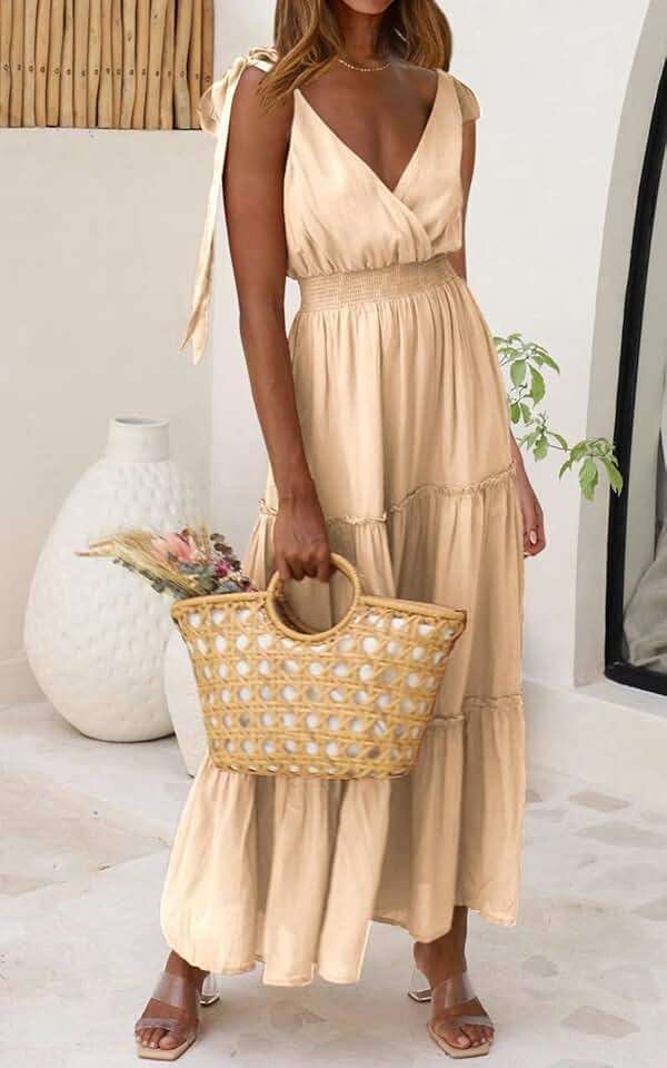 PRETTYGARDEN Women's Cross Neck Summer Sleeveless Tiered Maxi Dress Beach Tie Strap Smocked Long Dresses Pleated Sundress - Image 8