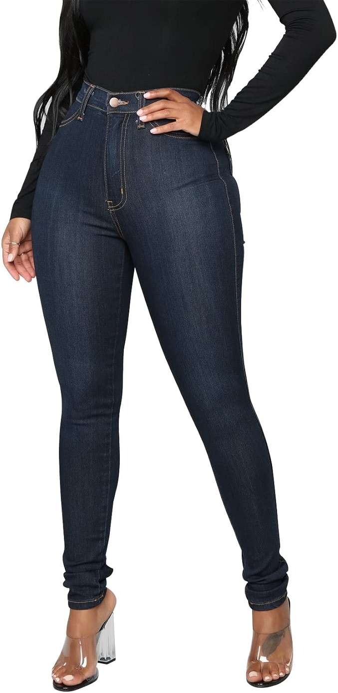 KUNMI Womens Classic High Waisted Skinny Stretch Butt Lifting Jeans Slim Fit Denim Pants - Image 2