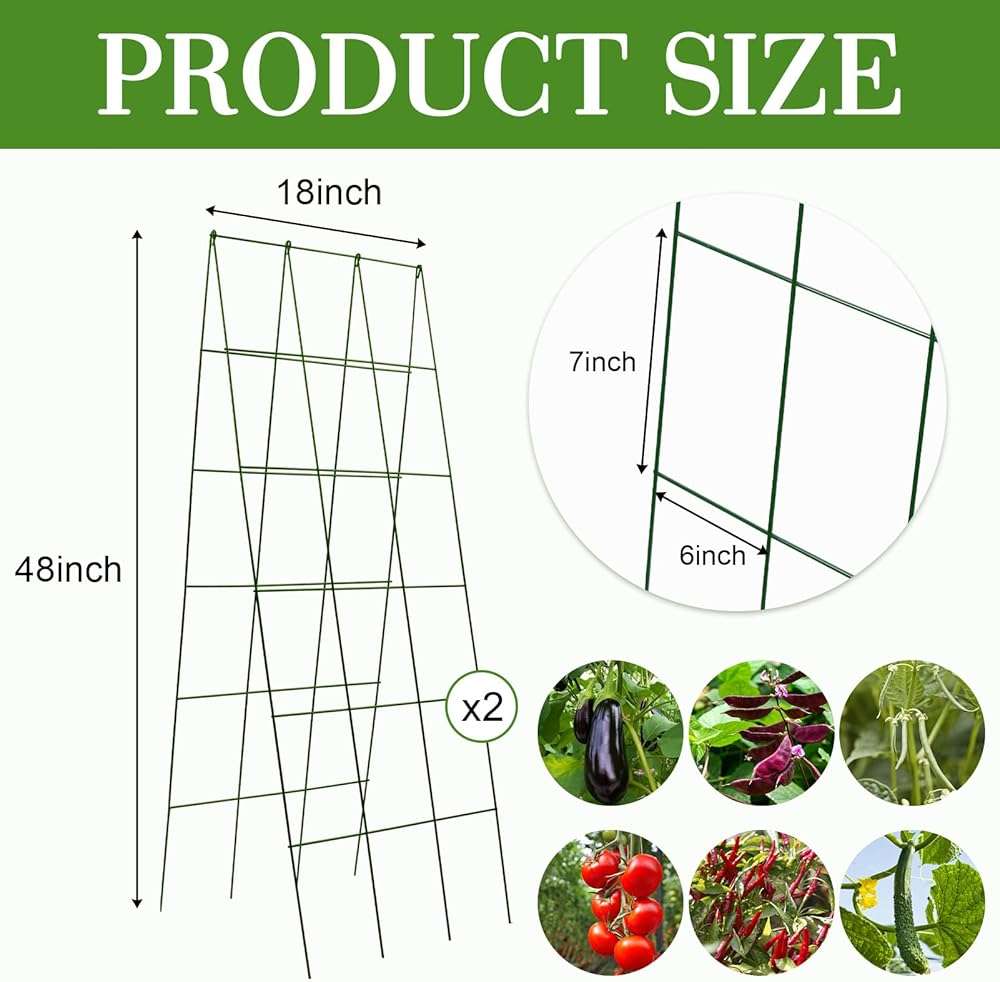 Kyrieval 48" Hx 18" L Cucumber Trellis for Garden A Frame Plant Support for Raised Bed, Outdoor Indoor Plant Garden Trellis for Climbing Plants (2 Packs) - Image 2