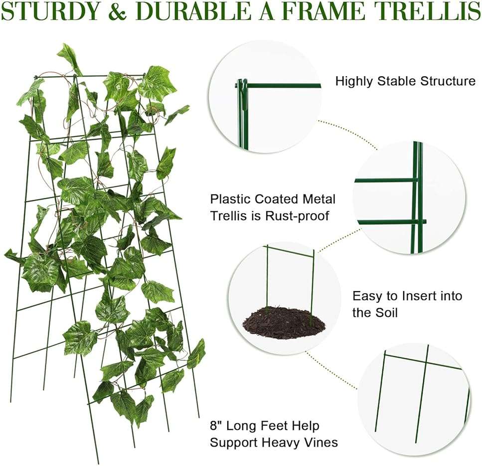 Kyrieval 48" Hx 18" L Cucumber Trellis for Garden A Frame Plant Support for Raised Bed, Outdoor Indoor Plant Garden Trellis for Climbing Plants (2 Packs) - Image 4