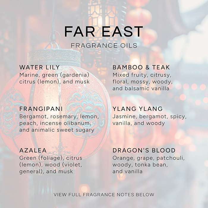Eternal Essence Oils Far East Set of 6 Premium Fragrance Oils - Includes Water Lily, Bamboo & Teak, Frangipani, Azalea, Ylang Ylang and Dragon's Blood Scented Oils - 10ML - Image 2