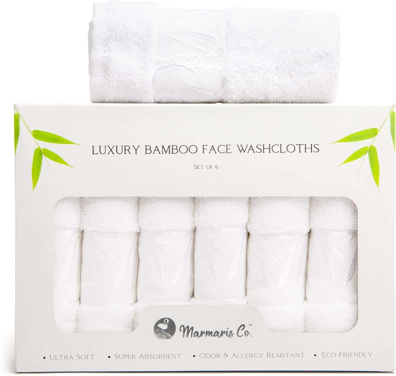 Marmaris Co. Set of 6 Luxury Wash Cloths for Your Face Viscose Bamboo & Turkish Cotton, White Wascloths - Image 1