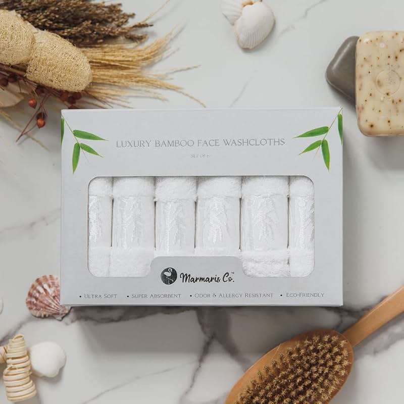 Marmaris Co. Set of 6 Luxury Wash Cloths for Your Face Viscose Bamboo & Turkish Cotton, White Wascloths - Image 2