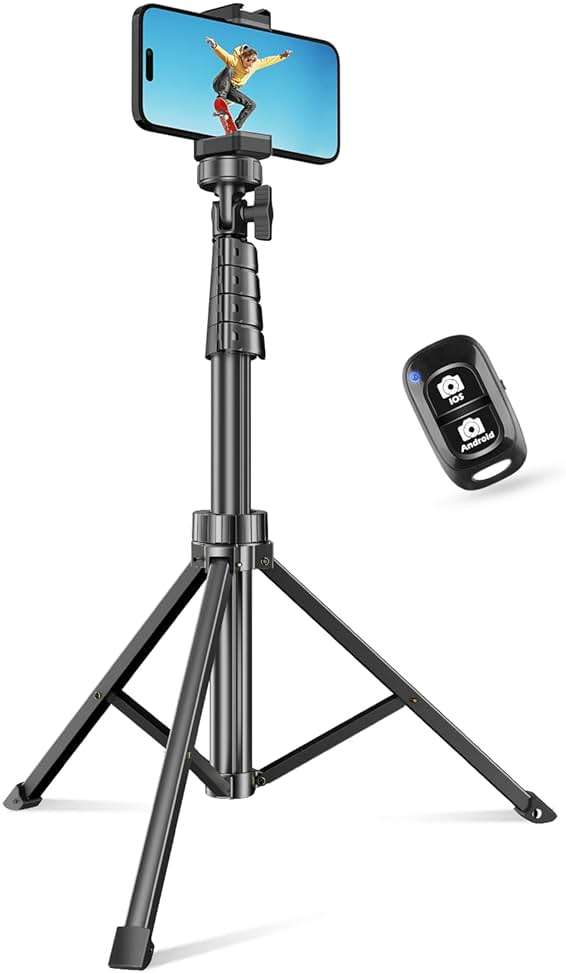 SENSYNE 62" Phone Tripod for iPhone, Extendable Selfie Stick Tripod Stand with Wireless Remote and Phone Holder, Cell Phone Tripod for Video Recording, Compatible with iPhone Android - Image 1